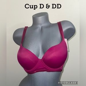 Push Up Padded T-Shirt 3 Hooks Underwire Bra Cup D & DD. NWT